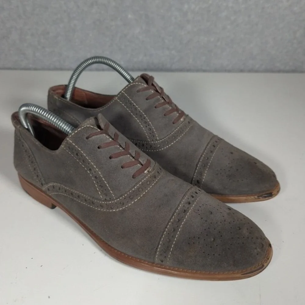 Aston Grey Crocket Oxford Suede‎ Dress Shoes Gray Cap Toe Lace Up Men's Sz 8